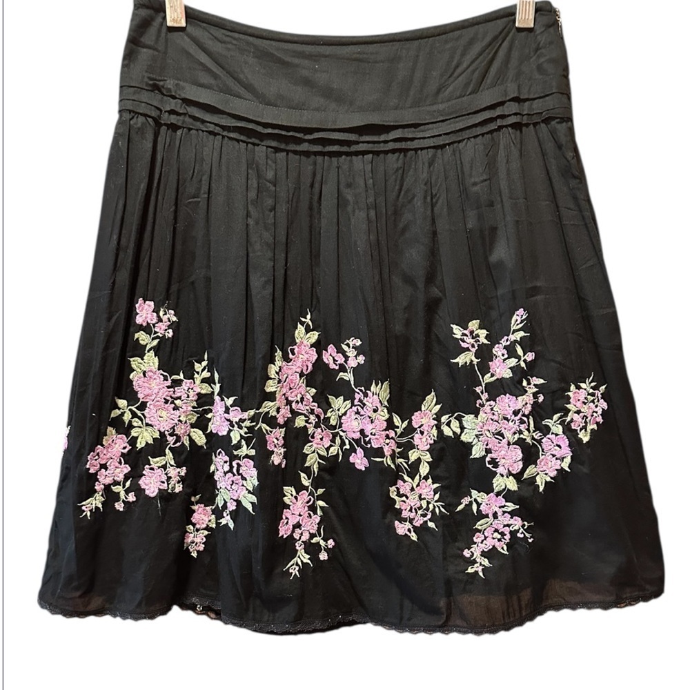 For The Republic Embroidered Floral Embroidered Black Skirt